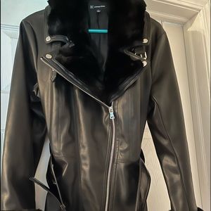Inc, faux fur trim collar, faux fur trim sleeves, Vegan leather jacket